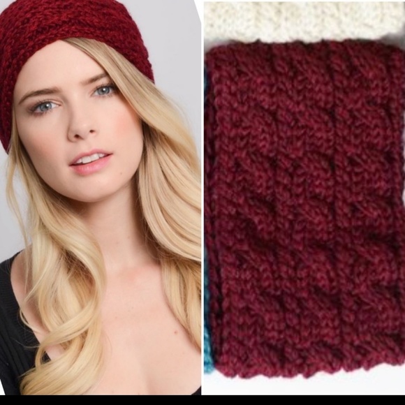 BURGUNDY CHUNKY KNIT WINTER HEAD BAND - Picture 3 of 3